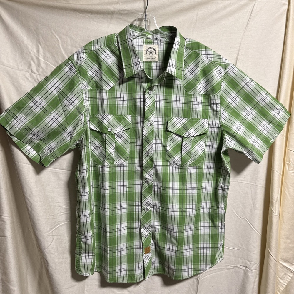 Customized Version Dubinik Mens Shirt XL Green Plaid Pearl Snap Flannel Western